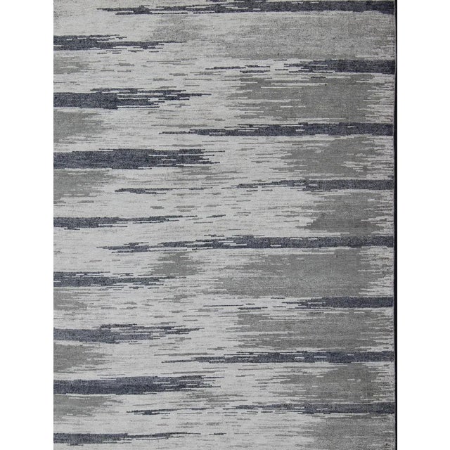Modern Silk Rug With Gray Blue Steel Blue Gray And Taupe In Tiger Striped Pattern Chairish