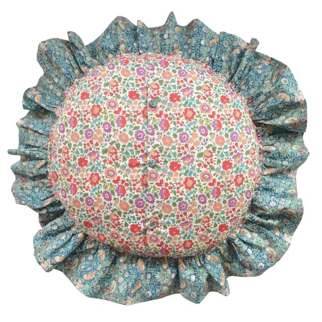 English Ruffle Cushion Made With Liberty Fabric Strawberry Thief & d'Anjo For Sale - Image 3 of 4