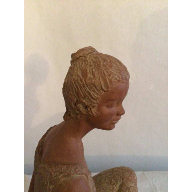 2001 Terracotta Sculpture On Wood Base Of A Ballerina Dancer Stamped AMR For Sale - Image 10 of 11