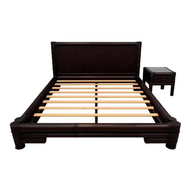 Custom Made Balinese Bamboo Bed (Queen) and Night Stand For Sale
