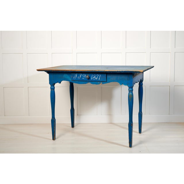 Northern Swedish Blue Country Table For Sale - Image 3 of 14