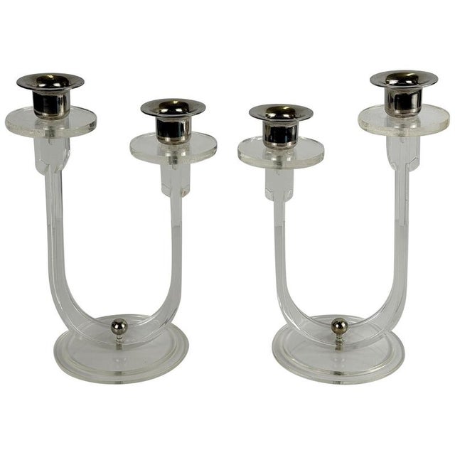 Art Deco Acrylic Glass and Chrome Candelabras, England, 1930s, Set of 2 For Sale - Image 10 of 10