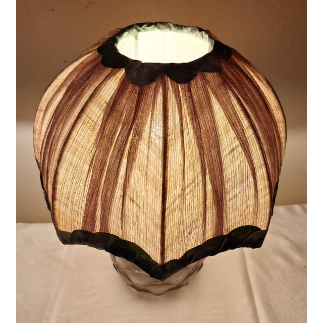 Art Deco Belgian Pineapple Lamp with Frosted Crystal Glass Base and Handmade Fabric Shade by Christalleries De Val St Lambert for Lamplove For Sale - Image 6 of 12