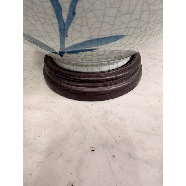 Late 20th Century Large Vase Crackle Glaze Hand Painted Pottery Lamp For Sale - Image 9 of 10