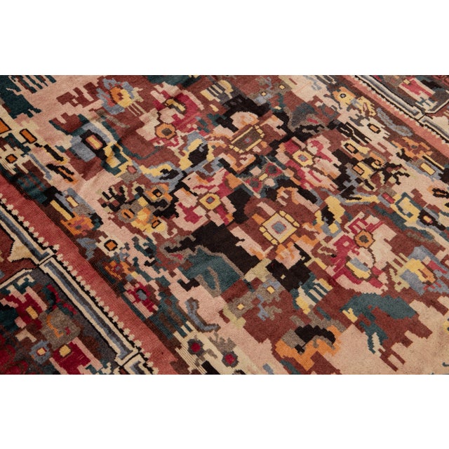 Textile Vintage Handmade Lilihan Rose Floral Wool Rug 4'6" X 7'5" For Sale - Image 7 of 11
