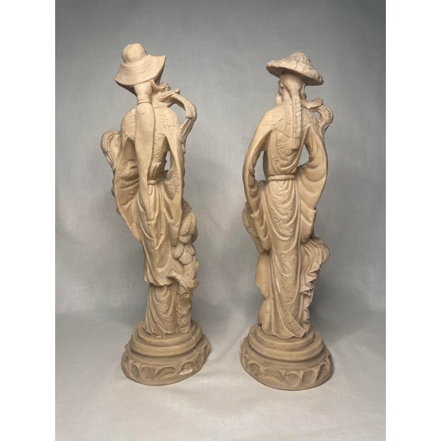 Chinoiserie Pair of Asian Chinoiserie Cream Tabletop Figurines For Sale - Image 3 of 11