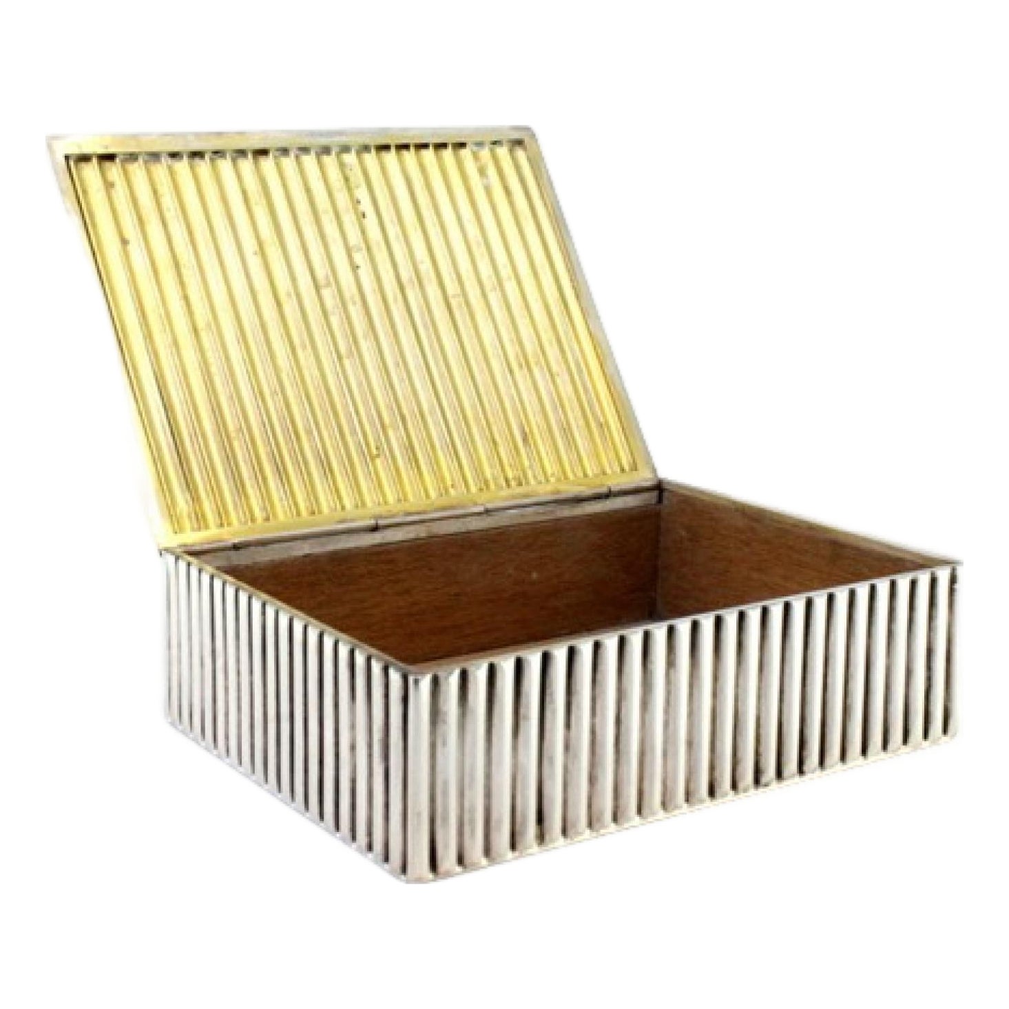 Tobacco Box in Fluted Silver with Wood-Lined Interior | Chairish