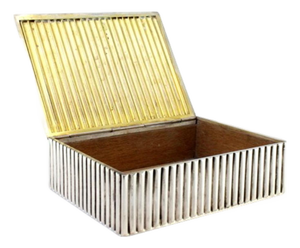 Tobacco Box in Fluted Silver with Wood-Lined Interior