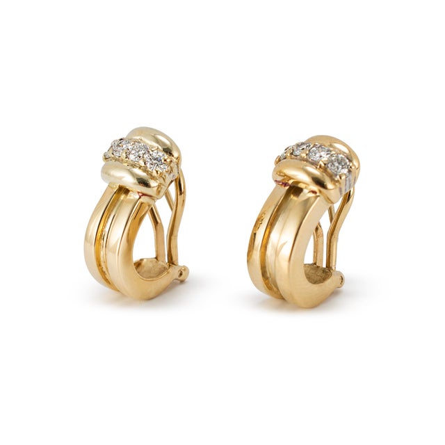 Late 20th Century Vintage Tiffany & Co. 1995 Atlas 18k Yellow Gold Diamond Huggie Clip on Earrings, Pair For Sale - Image 5 of 9
