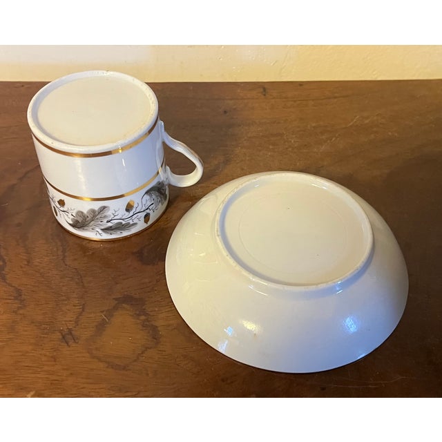 Antique 18th Century English George III Worcester Porcelain Coffee Can or Cup & Saucer Decorated With Oak Leaf Garland & Acorns For Sale - Image 9 of 10