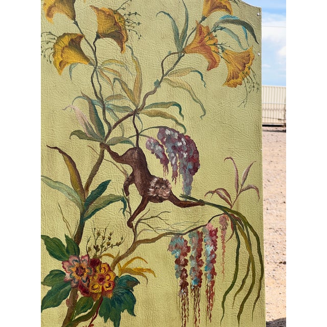 Pair of Large Continental Oil on Leather Chinoiserie Painting Panels For Sale - Image 11 of 11