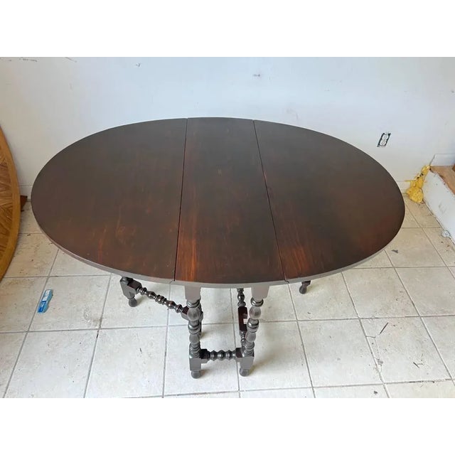 Wood 19th Century Antique Solid Walnut Gate Leg Drop-Leaf Dining Table For Sale - Image 7 of 12
