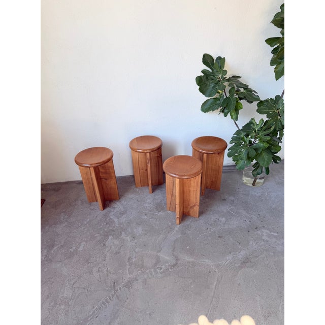 Brown Vintage Oak Stools, 1950s, Set of 4 For Sale - Image 8 of 18