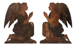 19th Century Italian Painted Wood Angel Plaques - a Pair