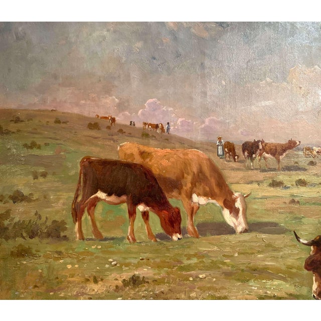 19th Century French Oil On Canvas Cow Painting Signed Terraire