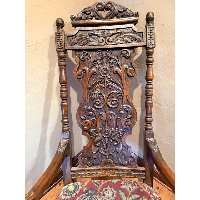 Late 19th Century Antique English Gothic Revival Carved High Back Dining Chairs – Set of 8 For Sale - Image 4 of 12