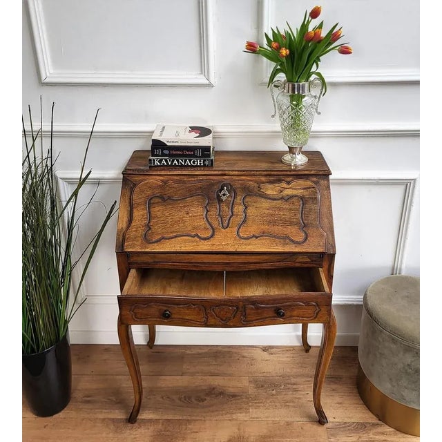 French Slant Front Secretaire in Walnut, 1960s For Sale - Image 4 of 9