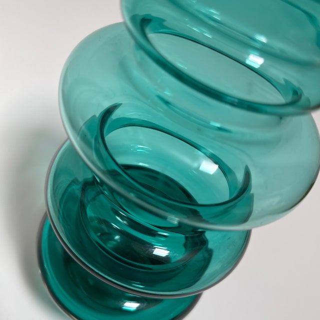 Mid 20th Century Tamara Aladin for Riihimaki Finland Large Turquoise Green Glass Vase For Sale - Image 9 of 9