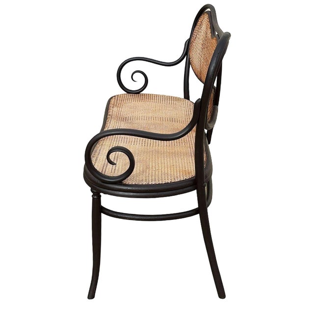 Antique Vienna Secession Scrolling Bentwood Oak & Cane Settee Bench Attributed to Thonet No 05 For Sale - Image 4 of 7