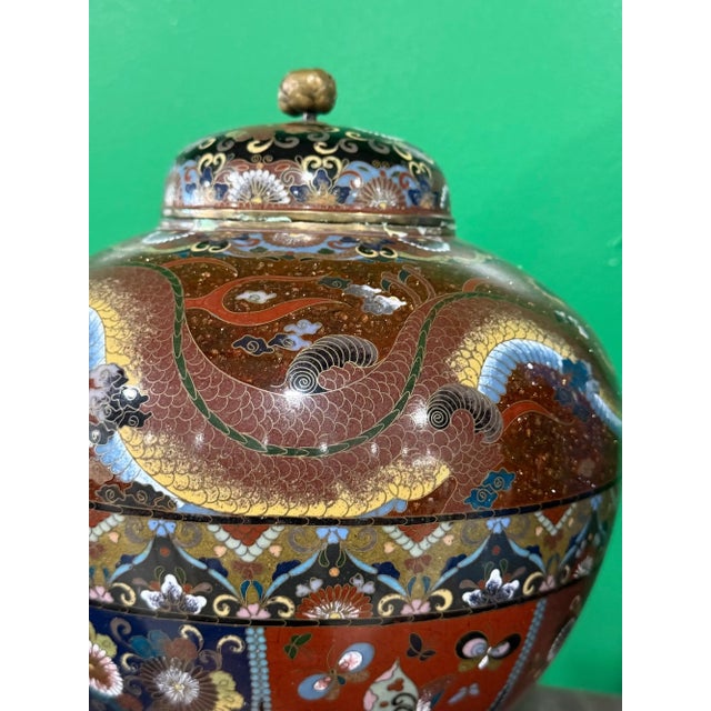 Japanese Cloisonne Goldstone Enamel Dragon Covered Jar Meiji Period For Sale - Image 4 of 11