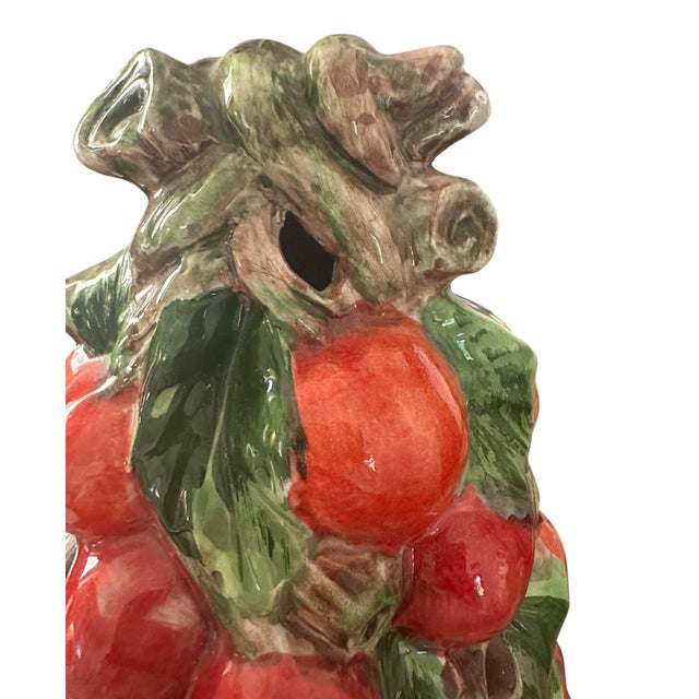 Red Vintage Italian Majolica Cherry Topiary / Ceramic / Trompe l'Oeil Cherries in Footed Pedestal Pot Centerpiece For Sale - Image 8 of 9