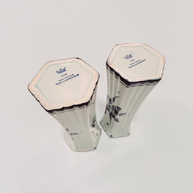 Vintage Blue Hand-Painted Floral Vases from Delft, 1920s, Set of 2 For Sale - Image 15 of 18