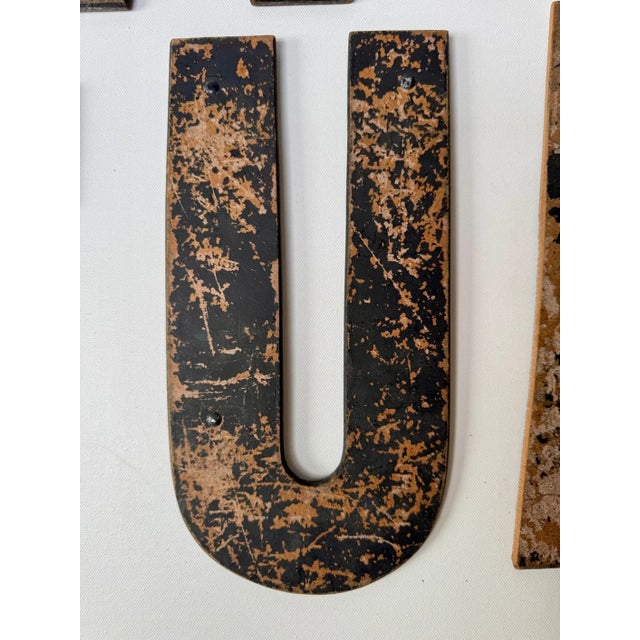 Paper Set of 8 Vintage Distressed Black and Brown Wall Letters For Sale - Image 7 of 15