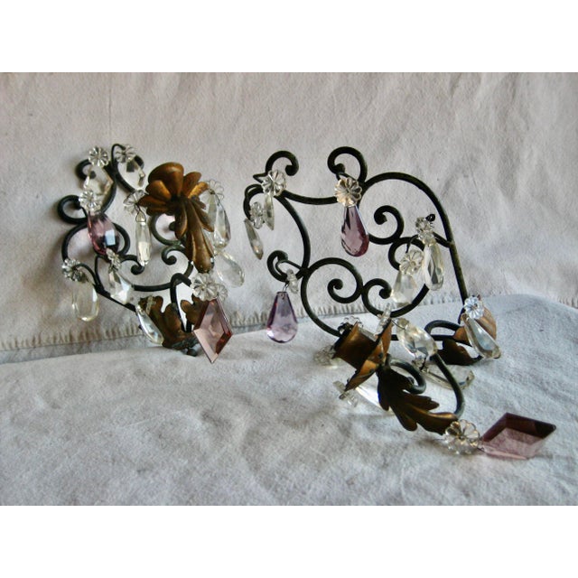 Green 1920 French Iron Crystal Sconces - a Pair For Sale - Image 8 of 8