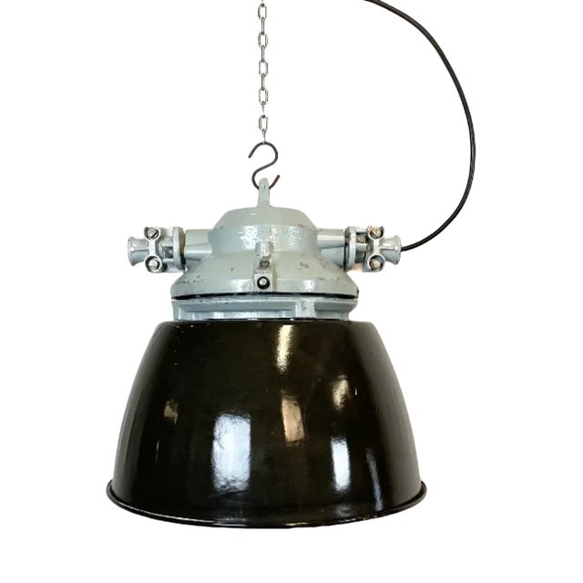 Grey Explosion Proof Lamp with Black Enameled Shade from Elektrosvit, 1970s For Sale