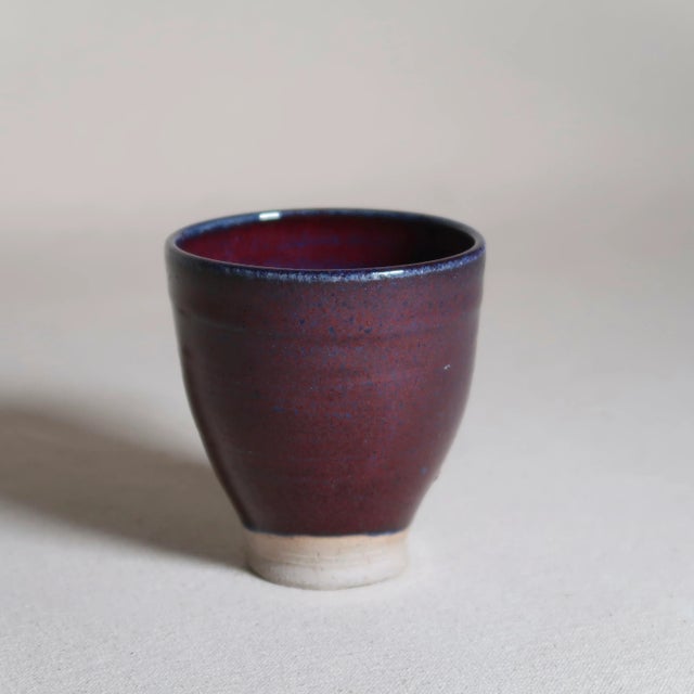 Ceramic Contemporary Studio Pottery Cup With Layered Blue and Iron-Red Glaze For Sale - Image 7 of 12