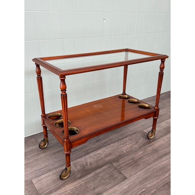 Mid-Century French Bar Cart in Decorated Wood and Glass Top, 1960s For Sale - Image 11 of 15