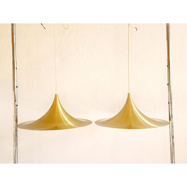 Mid-Century Modern Mid Century Brass Finish Pendant by Claus Bonderup and Torsten Thorup for Fog & Morup-A Pair For Sale - Image 3 of 10