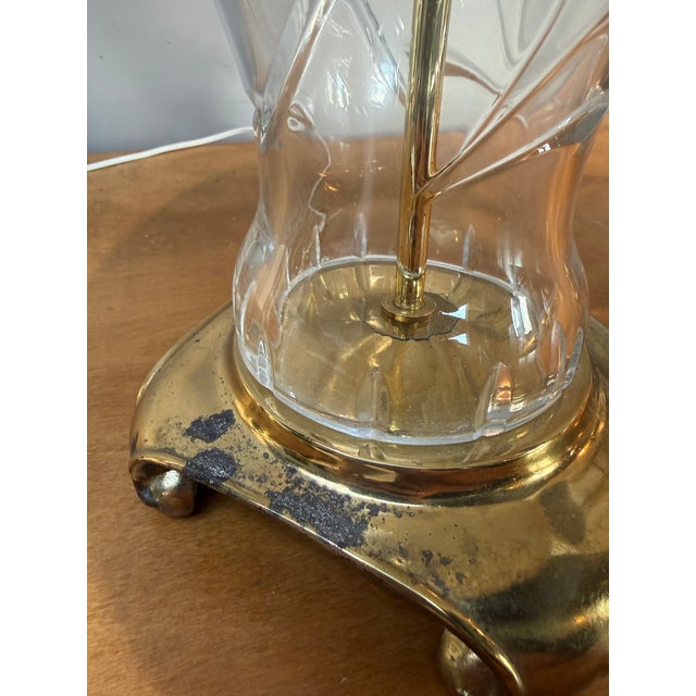 Vintage Pair Cut Crystal and Brass Table Lamps With Pleated Silk Shades For Sale - Image 17 of 18