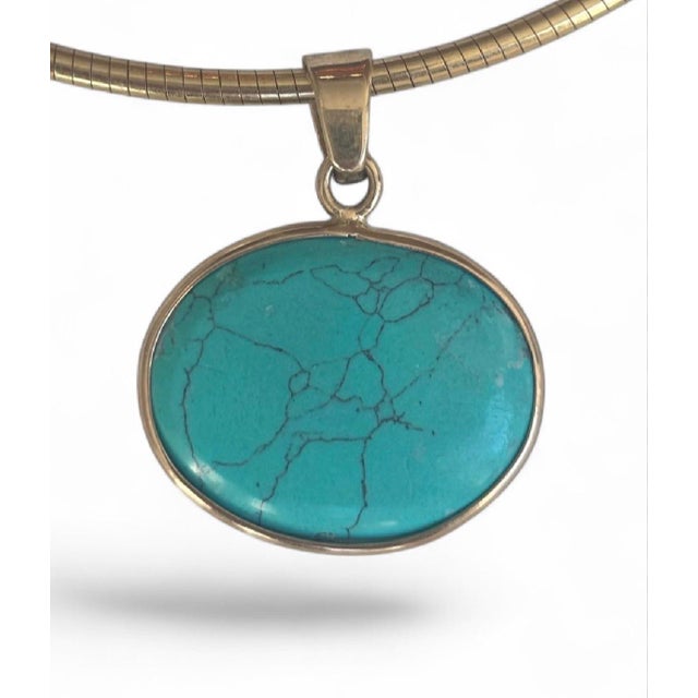 Metal Sol Pendant, Turquoise With Blue Topaz, Diamonds & 14k Gold For Sale - Image 7 of 12