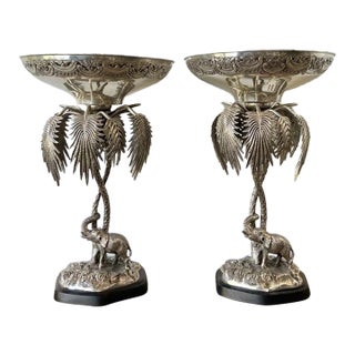 Vintage Engraves PalmTree Epergenes - A Pair For Sale