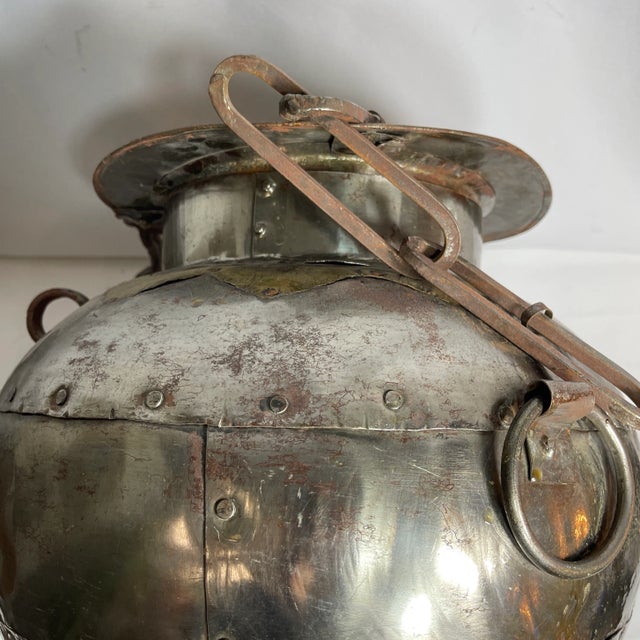 Antique Indian 19th Century Iron Lidded Water Vessel With Brass Accents For Sale - Image 11 of 11