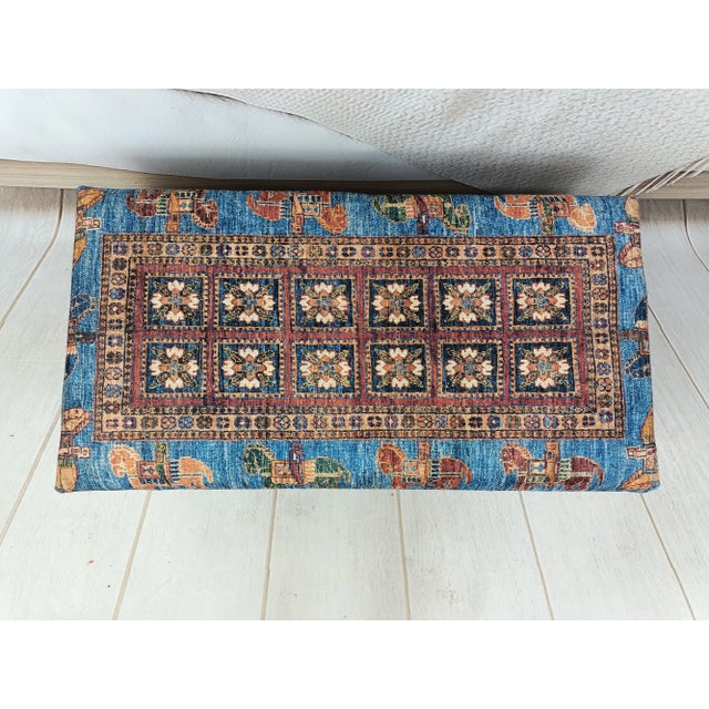 Horse Design Rug Print Fabric Upholstered Hallway Storage Bench For Sale - Image 4 of 8