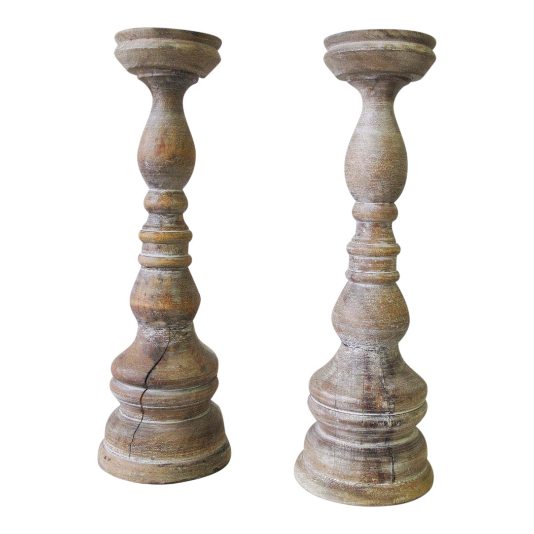 1990 S Vintage Large Turned Wood Candlesticks A Pair Chairish