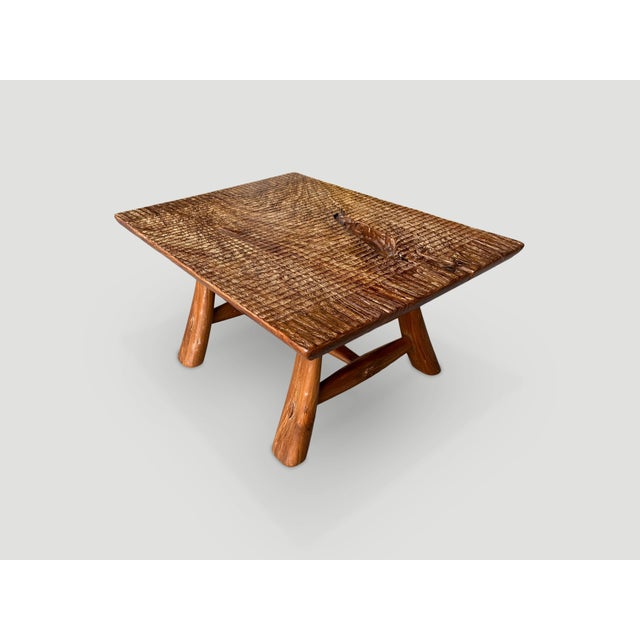 Brown Andrianna Shamaris Minimalist Hand Carved Teak Wood Side Table or Coffee Table For Sale - Image 8 of 18