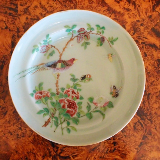 Mid 19th Century Trio of Rose Canton Chinese Export Porcelain Plates For Sale - Image 5 of 18