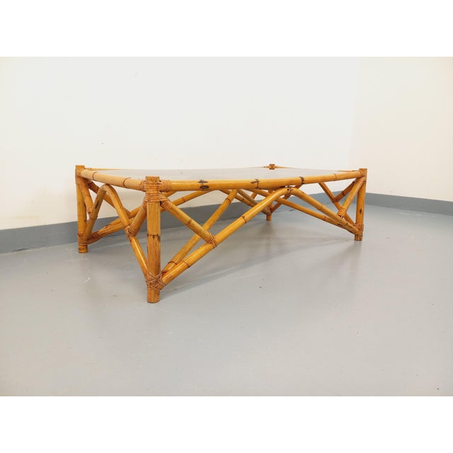 Vintage Rectangular Coffee Table in Rattan and Smoked Glass, 1970s For Sale - Image 13 of 16