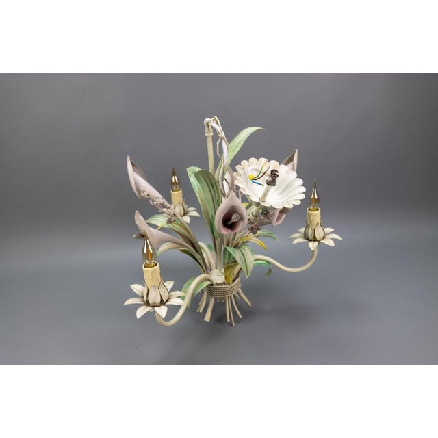 Hollywood Regency Pastel Color Callas Lily Flower Bouquet Metal Chandelier, 1970s For Sale - Image 18 of 18