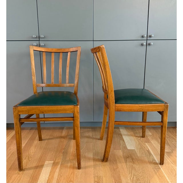 Pair of Vintage Mid Century Wood and Leather Chairs For Sale - Image 4 of 12