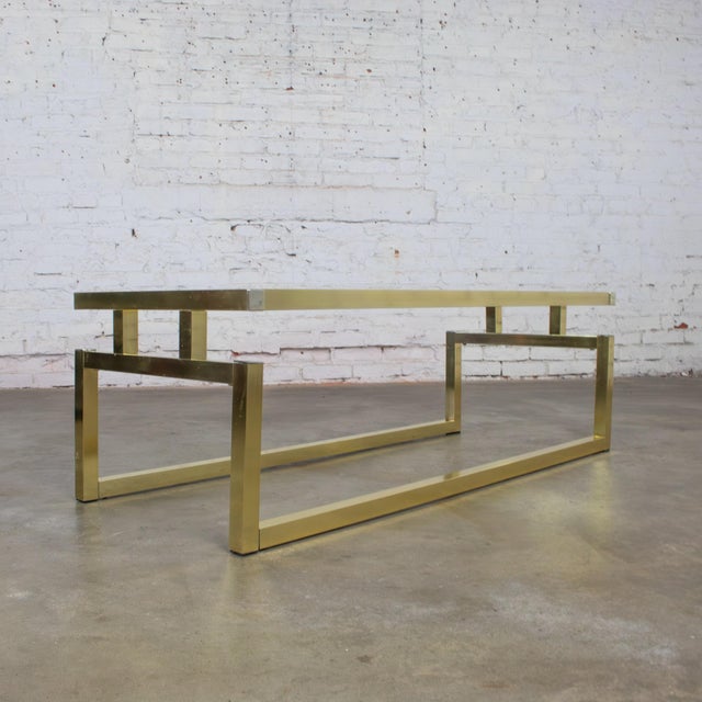 Late 20th Century Modern Coffee Table Brass Toned Anodized Aluminum Frame With a Glass Inset Top For Sale - Image 6 of 18