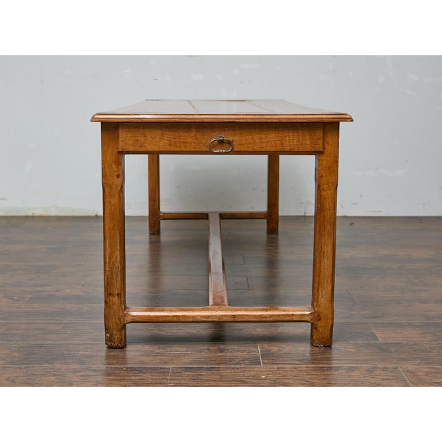 18th Century French Fruitwood Farm Table With H-Form Stretcher and Warm Patina For Sale - Image 9 of 12