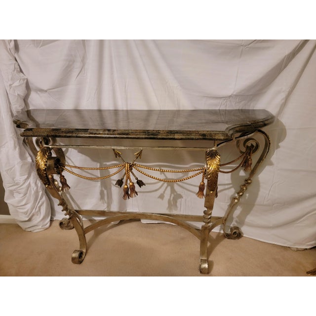Metal Maitland Smith Marble Regency Style Sofa Table For Sale - Image 7 of 13