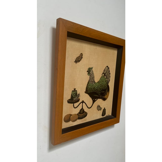 Mid-20th Century Framed Folk Art "Chicken on a Scale" by Luther Travis For Sale - Image 4 of 12