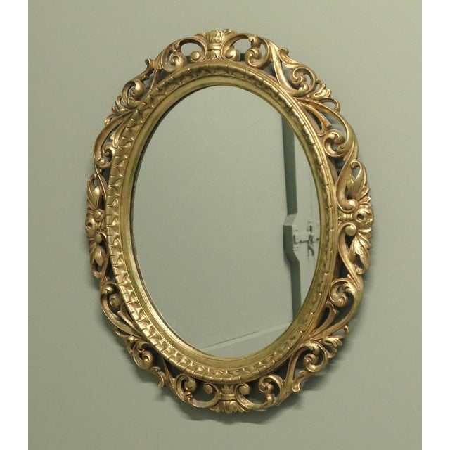 Large Italian Decorative Gilt Oval Mirror, 1960 For Sale - Image 6 of 7