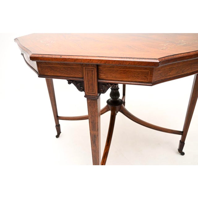 Brown Antique Edwardian Inlaid Octagonal Centre Table, 1890 For Sale - Image 8 of 9