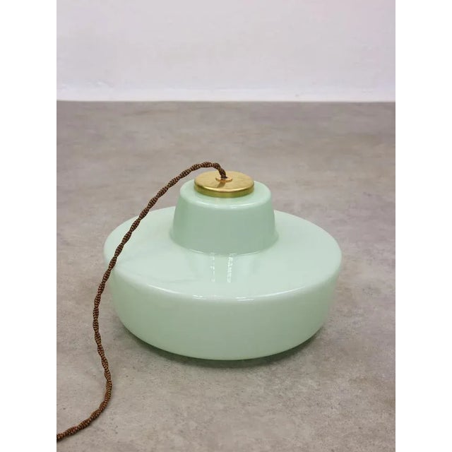 Mid-Century Italian Green Glass and Brass Pendant Lamp For Sale - Image 10 of 11
